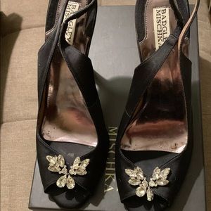 Badgley Mischka black satin sally slingbacks 10 40
